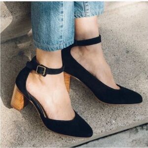 Anthropologie Soludos Collette Heels Black Leather Plush Velvet 7.5 Night Out